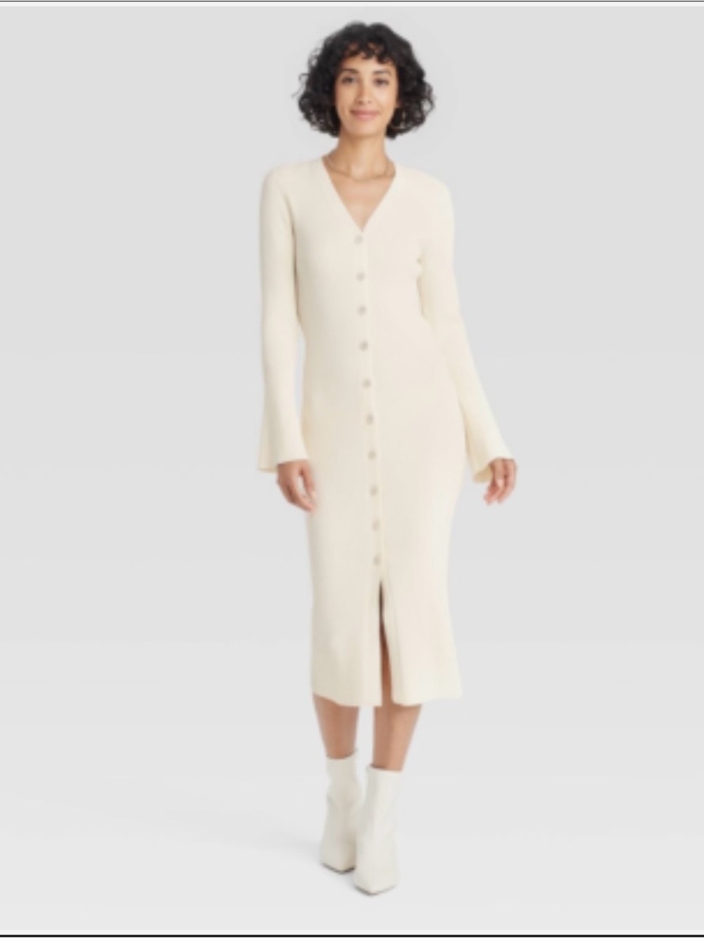 Button-Front Ribbed Knit Midi Dress - Cream by A New Day 🎯